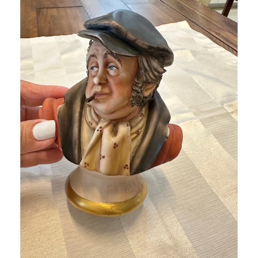 Capodimonte Italy Porcelain Bust Man with Cigar Figurine Vintage Hand Painted
